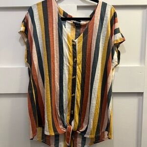 Torrid Multicolor Striped Tie-Front Blouse